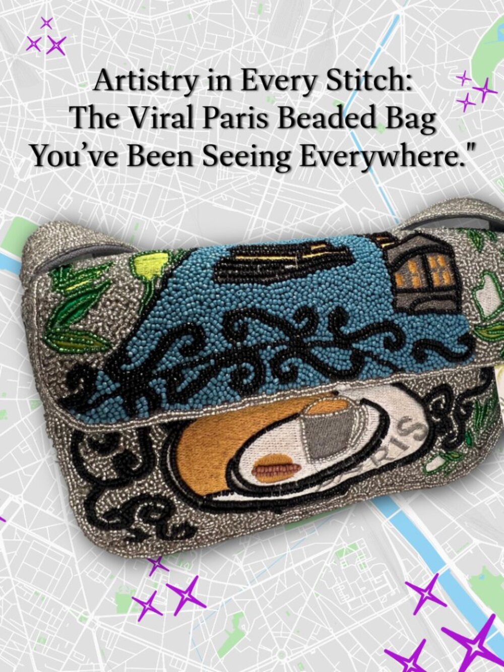 NWT America & Beyond Paris Cafe Beaded Bag Shoulder Purse Crossbody